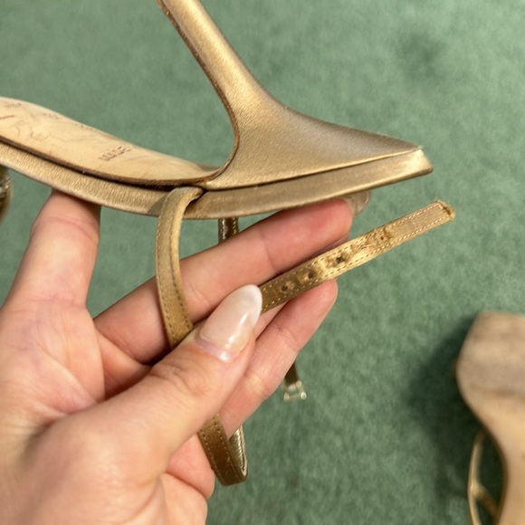 Kate Spade Champagne Rhinestone Nude Satin Ankle Strap Open Toe Heels - Picture 8 of 9